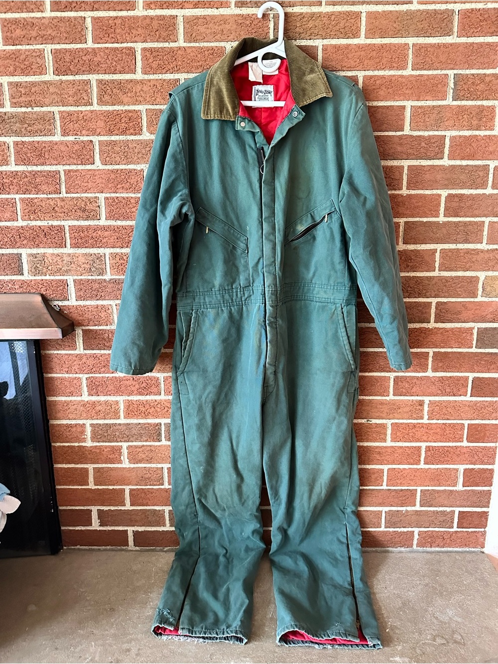 Walls Red Quilted Lining Jacket with Olive Corduroy Collar, L